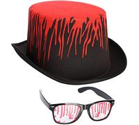 com-four® 2X Accessori di Halloween composti da Cappello con Schizzi di Sangue e Occhiali con Sangue Artistico Adatto a Molti Costumi per Feste a Tema (02 Pezzi - Cappello/Occhiali)