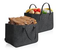 COM-FOUR® 2x borsa in feltro xxl per la spesa, giornali, carta, giocattoli, picnic o la spiaggia, robusta in feltro spesso, borsa perfetta per legna da ardere (02 pezzi antracite 44x30cm)
