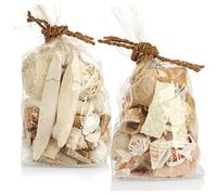 COM-FOUR® 2x borse piene di bellissime conchiglie e legno nel colore beige