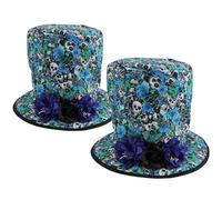 COM-FOUR® 2x Cappello a cilindro con Teschio, Copricapo per Feste a Tema