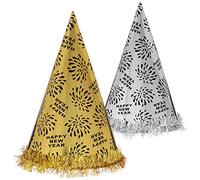 com-four® 2x Cappello da Festa di Capodanno - Cappello a Cono Happy New Year per Capodanno - Copricapo per la Festa di Capodanno (Set13 - Cappello a cono)