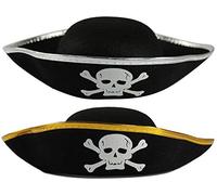 com-four® 2x cappello da pirata con teschio - cappello per bambini e adulti con tesa argento + oro - costume per carnevale, Halloween (02 pezzi - Pirata oro/argento)