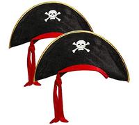 com-four® 2x Cappello da pirata con teschio - cappello per bambini e adulti - costume per Martedì Grasso, Carnevale, Halloween - travestimento pirata (02 pezzi - pirata nero/rosso/color oro)