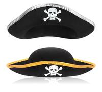 com-four® 2x Cappello da Pirata con Teschio - Piccolo Copricapo da Pirata con Tesa - Accessori per Costumi per Costumi, Carnevale, Halloween, Feste a Tema (02 pezzi - pirata color argento/color oro)