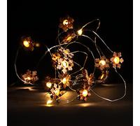 com-four® 2x catena di luci a LED con timer - luci natalizie a risparmio energetico - catena di luci con 20 fiocchi di neve a LED in legno - decorazione natalizia per interni