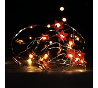 com-four® 2x Catena luminosa a LED con timer, Luci natalizie a risparmio | Catena luminosa con 20 stelle LED in legno - Decorazione natalizia per interni