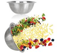 COM-FOUR® 2x colino da cucina in acciaio inox - colino per pasta classico - scolapasta per lavare frutta, verdura e insalata - colino - setaccio scolapasta rotondo (2 pezzi - Ø 28cm)