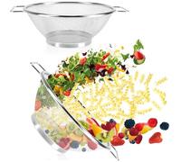 COM-FOUR® 2x colino in acciaio inox - Due colini da cucina di uguali dimensioni con manici - Finemente forati per sciacquare e scolare pasta, verdure, frutta e insalata (02 pezzi - Ø20,5cm)