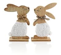 COM-FOUR® 2x coniglietti decorativi in legno - supporto per Pasqua - coppia di conigli con fiocco - Decorazione pasquale in legno per stare in piedi (2 pezzi - coniglio con pelliccia)