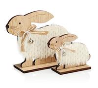 com-four® 2x Coniglietti pasquali accovacciati da appoggiare - figure decorative per Pasqua in legno - grande e piccolo (Set02 - famiglia di conigli)