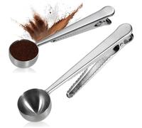 COM-FOUR® 2x cucchiaini dosatori per caffè con morsetto in acciaio