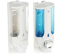 com-four® 2X Dispenser di Sapone per Montaggio a Parete - Dispenser di Sapone a Parete Ricaricabile - Dispenser di Sapone per Gel Doccia e Shampoo [la Selezione Varia] (Bianco-Azzurro)