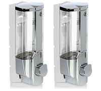 COM-FOUR® 2x Distributore di sapone per montaggio a parete - distributore di sapone a parete, ricaricabile - distributore di gel doccia e shampoo (color cromo)