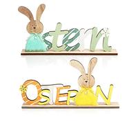 COM-FOUR® 2x Espositori decorativi per Pasqua, scritte con coniglietti