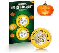 com-four® 2x Luce LED per zucche Halloween - Lampada LED con luce per zucche intagliate e scavate - Luce LED per illuminare zucche di Halloween (Set LED - 2x gelb)