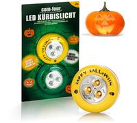 com-four® 2x Luci LED per Halloween - Luci LED lampeggianti per zucche scavate e intagliate - Lampada a zucca per Halloween (Set LED - gelb + grün)