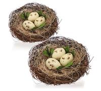 com-four® 2x nido di uccelli come decorazione pasquale con uova artificiali