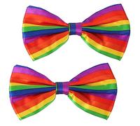 com-four® 2X Papillon da Clown Arcobaleno - Fiocco a Righe Colorate in Look Arcobaleno - Accessorio Costume - Fiocco colorato al Collo in Taglia Unica (2X Volare Arcobaleno)