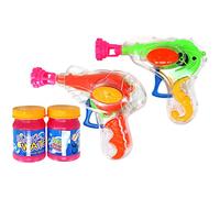 com-four® 2x Pistola Sparabolle di Sapone in Plastica con 20 ml d'Acqua Saponata ciascuna - Macchina Sparabolle di Sapone Trasparente per Bambini e Adulti (02 pezzi - Mix2)