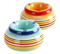 com-four® 2x Posacenere a vento in ceramica dolomitica - posacenere resistente con strisce colorate - posacenere da tavolo grande con coperchio (02 pezzi 11 cm blu arancione)