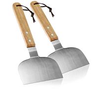 com-four® 2X Raschietto per Grill con Manico in Legno - spatola per Grill in Acciaio Inossidabile e Legno - per Girare cibi grigliati Come Hamburger al Barbecue (02 Pezzi - spatola per griglia)
