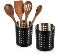com-four® 2x scolaposate in acciaio inox, porta utensili da cucina in metallo, contenitore per posate e mestoli, portatovaglioli moderno (2 pezzi - antracite)