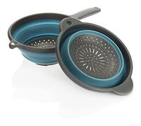 COM-FOUR® 2x setacci da cucina pieghevoli con e senza manico, setaccio pieghevole in silicone, setaccio drenante per pasta, verdura, frutta (2 pezzi - blu/grigio con/senza maniglia)