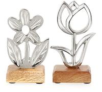 com-four® 2X Supporti per Fiori Decorativi - Fiori in Metallo di Alta qualità su basi in Legno di Mango - Fiori Decorativi in Metallo da Appendere e Regalare (1 Pezzo - Fiori 1)