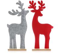 com-four® 2x supporto decorativo per Natale - renna in feltro per stare in piedi - supporto natalizio per decorare e regalare (Renna - grigio rosso)