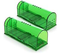 COM-FOUR® 2x Trappola per catturare topi vivi - trappola per topi amica degli animali - per roditori facile da usare e non tossica con prese d'aria (2 Stück - Lebendfalle grün)