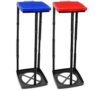 com-four® 2xporta rifiuti con coperchio in blu e in rosso, porta sacchi