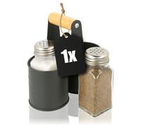 com-four® 3 agitatori Set di per spezie in vetro, sale e pepe con supporto