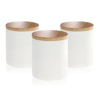 com-four® 3 contenitori in ceramica - scatola portaoggetti con coperchio in bambù - contenitore versatile per caffè - piccoli contenitori in ceramica per alimenti (bianco - 08x09 cm - 3 pezzi)