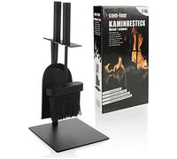 COM-FOUR® 3 pezzi Set camino nero in di dimensioni compatte in metallo, con pala, scopa e supporto, ideale per stufe (003 pezzi di posate)