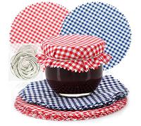 com-four® 30 centrini Decorativi per barattoli - centrini per marmellata con Gomma - Decorazione per barattoli - centrini in Vetro per Decorare barattoli di marmellata (030 Pezzi - Rosso/Blu)