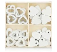 COM-FOUR® 32x cuori da cospargere - cuoricini in legno in quattro motivi per decorazioni da tavola in primavera, a Pasqua, per matrimoni (32 pezzi di cuore)