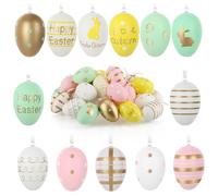 COM-FOUR® 36x Uova di Pasqua da appendere, colorate e in plastica - decorazione da appendere per Pasqua - uova di Pasqua con motivo “Buona Pasqua” (36 pezzi - oro/rosa/verde)