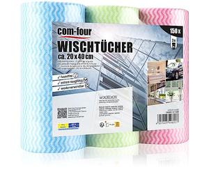 com-four® 3x 50 panni per la pulizia su un rotolo - panni per la pulizia della cucina, del bagno e della casa - panni in diversi colori [la selezione varia] (0150 fogli - 20x40-3 colori)