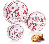 com-four® 3x barattoli in metallo - scatole per biscotti impilabili con gnomi natalizi & scritte - contenitori per biscotti, dolci & caramelle (3 pezzi - Gnomi)