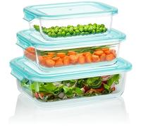 COM-FOUR® 3x Barattoli per la Conservazione degli Alimenti in Vetro Con Coperchi in Plastica - Turchese