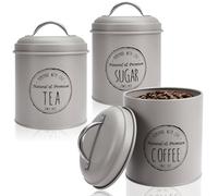 com-four® 3x barattoli per la conservazione in design vintage - Barattoli rotondi in metallo per conservare caffè, tè e zucchero - Set da cucina decorativo con coperchio (3x alluminio grigio)