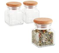 com-four® 3x barattoli per spezie - barattolo con coperchio in legno e anello di tenuta - barattolo di vetro per tè, erbe e spezie - contenitore per la cucina (120 ml - 3 pezzi)