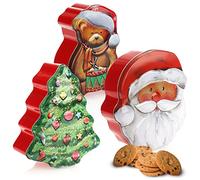 Com-Four® 3X Barattolo per Biscotti Natalizi, Scatola in Latta con Coperchio [Selezione Varia] (3 Pezzi - Mix Rosso)