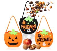 com-four® 3X Borsa di Halloween - Borsa per Raccogliere Dolci - Borsa da Collezione in Feltro - Borsa Regalo con Motivi Spaventosi a Misura di Bambino (03 Pezzi - Arancione + Nero)