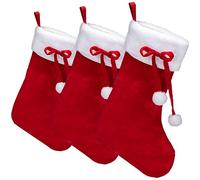 COM-FOUR® 3x Calza di Natale premium XL da riempire - Stivali di Babbo Natale da appendere - Decorazione natalizia con pompon - Calza Befana
