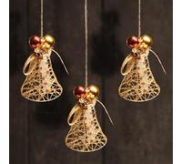 com-four® 3X campanella Decorativa - Decorazione per Porte, pareti e finestre Color Oro - Scintillante Decorazione Natalizia da Appendere (3 Pezzi Campanello - Color Oro)