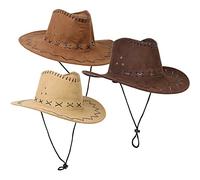 com-four® 3x cappelli da cowboy per adulti in 3 colori - accessori per costumi per costumi in maschera, carnevale, Halloween, feste a tema - copricapo western con sottogola (03 pezzi - cowboy)
