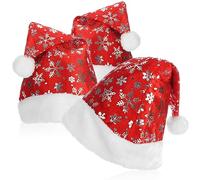 com-four® 3x Cappello da Babbo Natale con pompon - Cappello da Babbo Natale X-Mas - Cappello di velluto con tesa in peluche per Babbo Natale e Natale - con design a fiocco di neve (04 pezzi - cap)