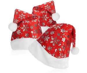 com-four® 3x Cappello da Babbo Natale con pompon - Cappello da Babbo Natale X-Mas - Cappello di velluto con tesa in peluche per Babbo Natale e Natale - con design a fiocco di neve (04 pezzi - cap)