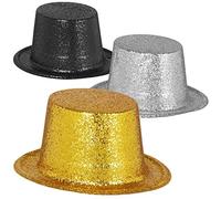 com-four® 3x Cappello da Festa di Capodanno - Cilindro con Glitter per Capodanno - Copricapo per Capodanno, Carnevale, Festa in Maschera (Set05 - Cilindro)